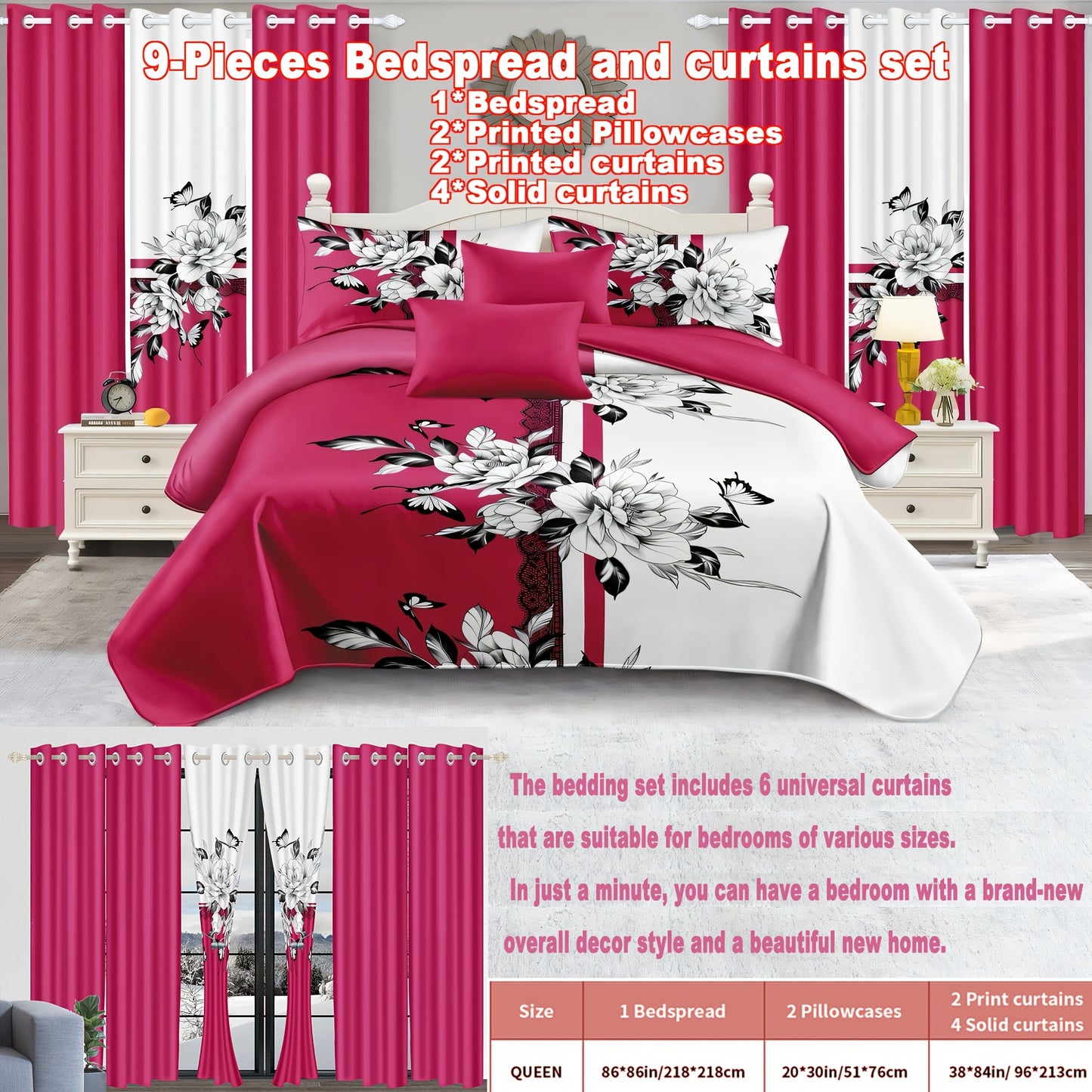 ROYBERRY Luxury Curtain and Bedding 9pcs Set, Simple and Noble Bedroom Decoratio image 3