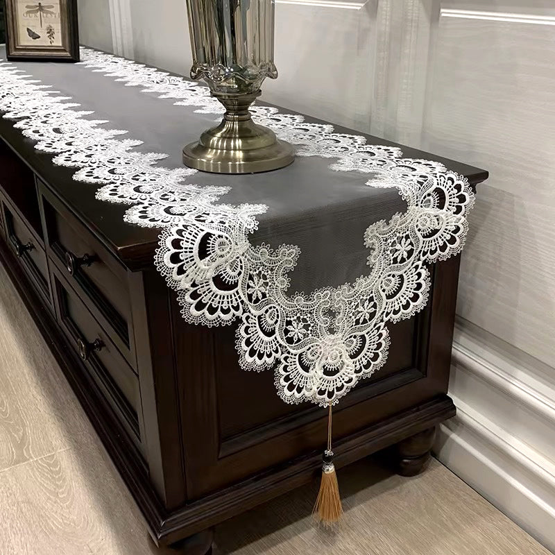 Oval Lace Dust Cover Table Runner Embroidered TV Cabinet Tablecloth Lace Pendant image 6