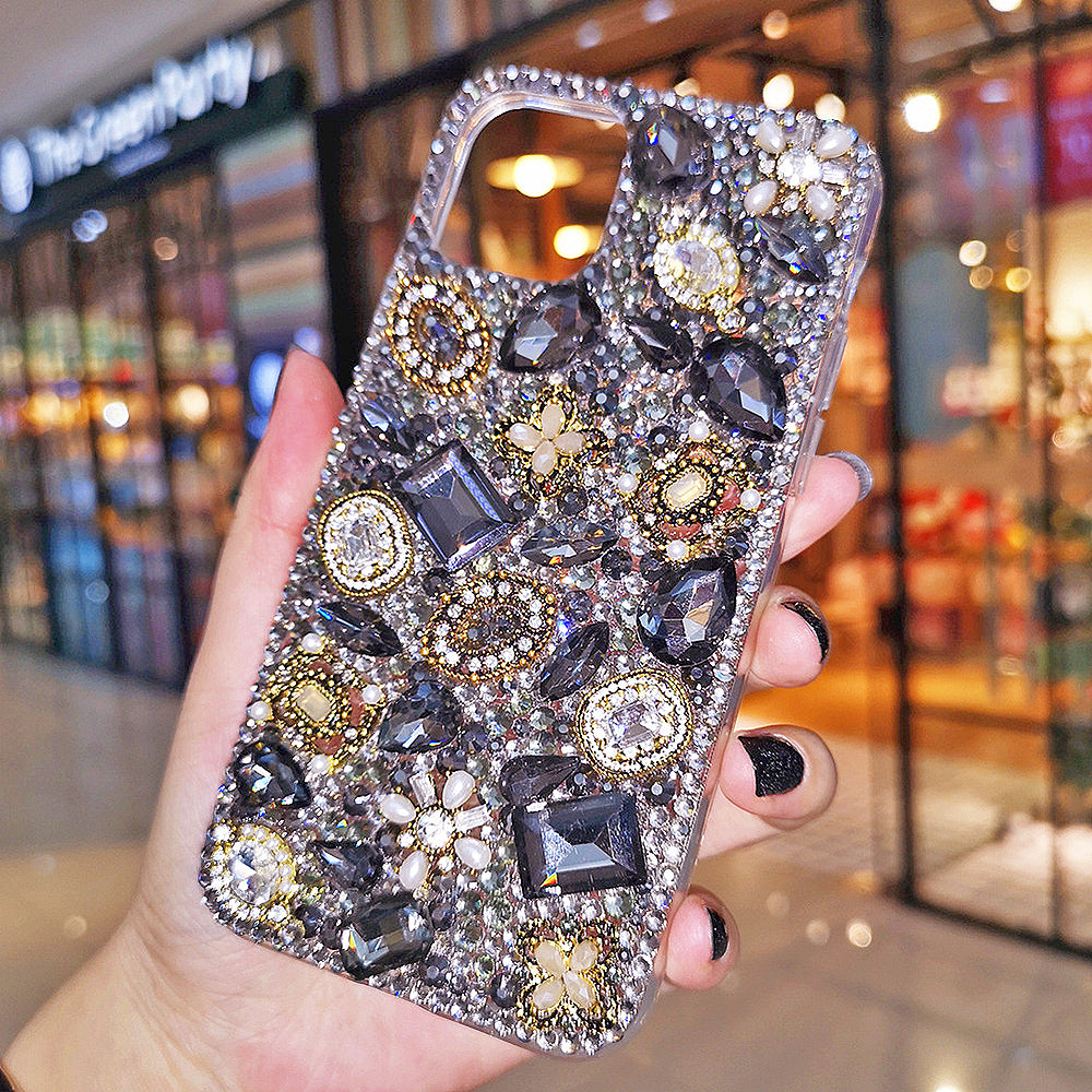 Retro Gem Pearl Flower Bling Rhinestone Customized Phone Case Diamond Cover for  image 5