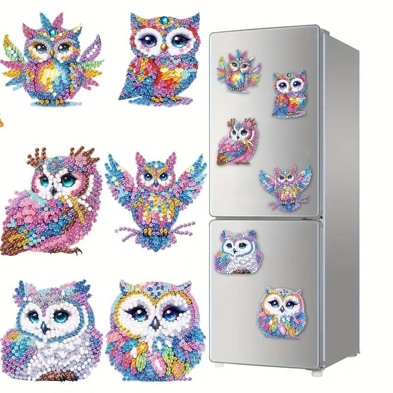 6-Piece Diamond Art Owl Fridge Magnets Diamond jewel Magnet Completed image 0