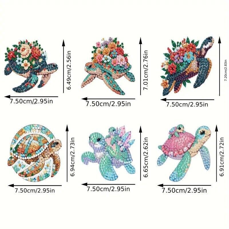 6pcs Turtles Diamond Jewel Art for Refrigerators Magnetic Completed image 4