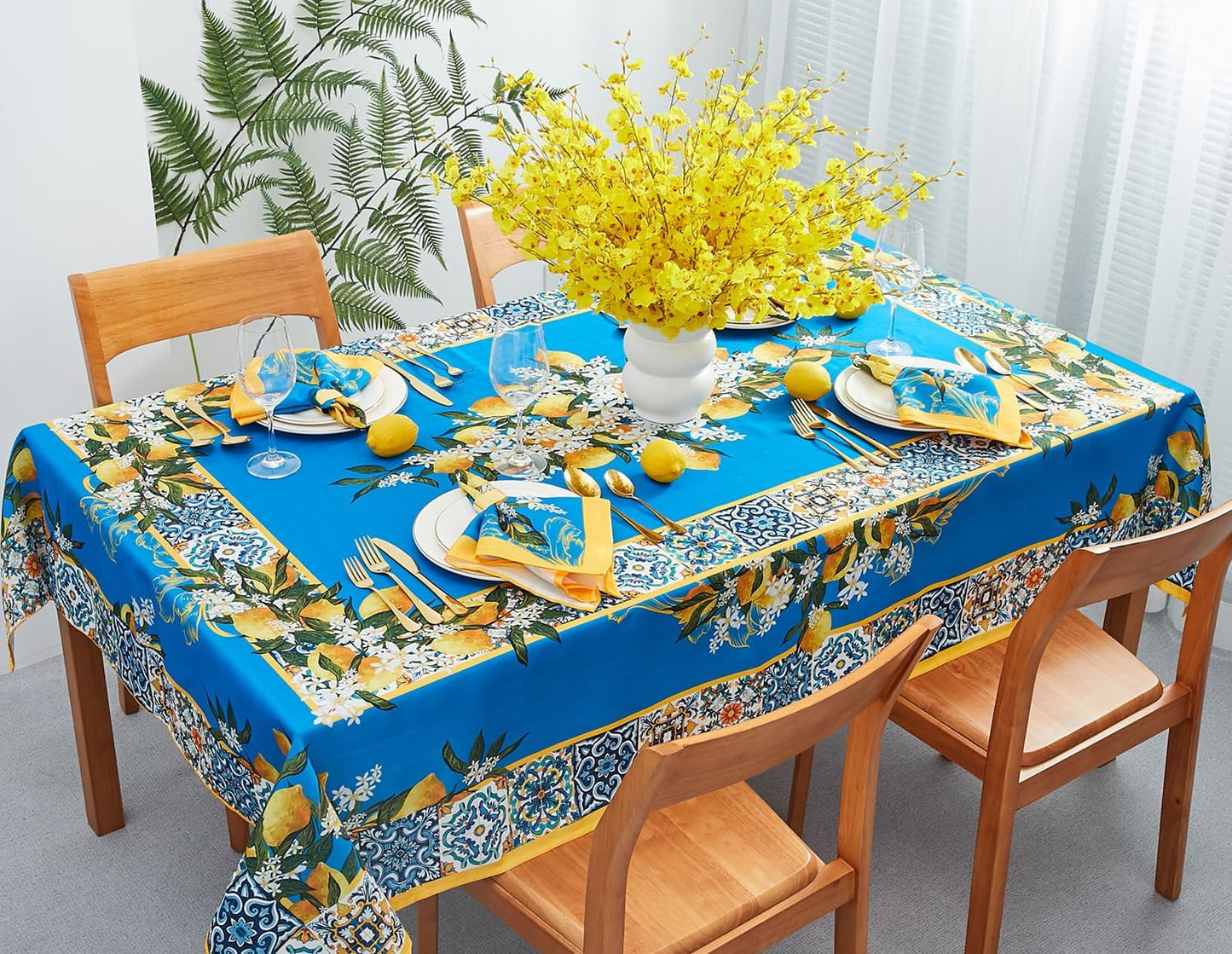 Provence Blue Lemon Waterproof Tablecloths Spring Summer Rectangle Table Covers  image 5