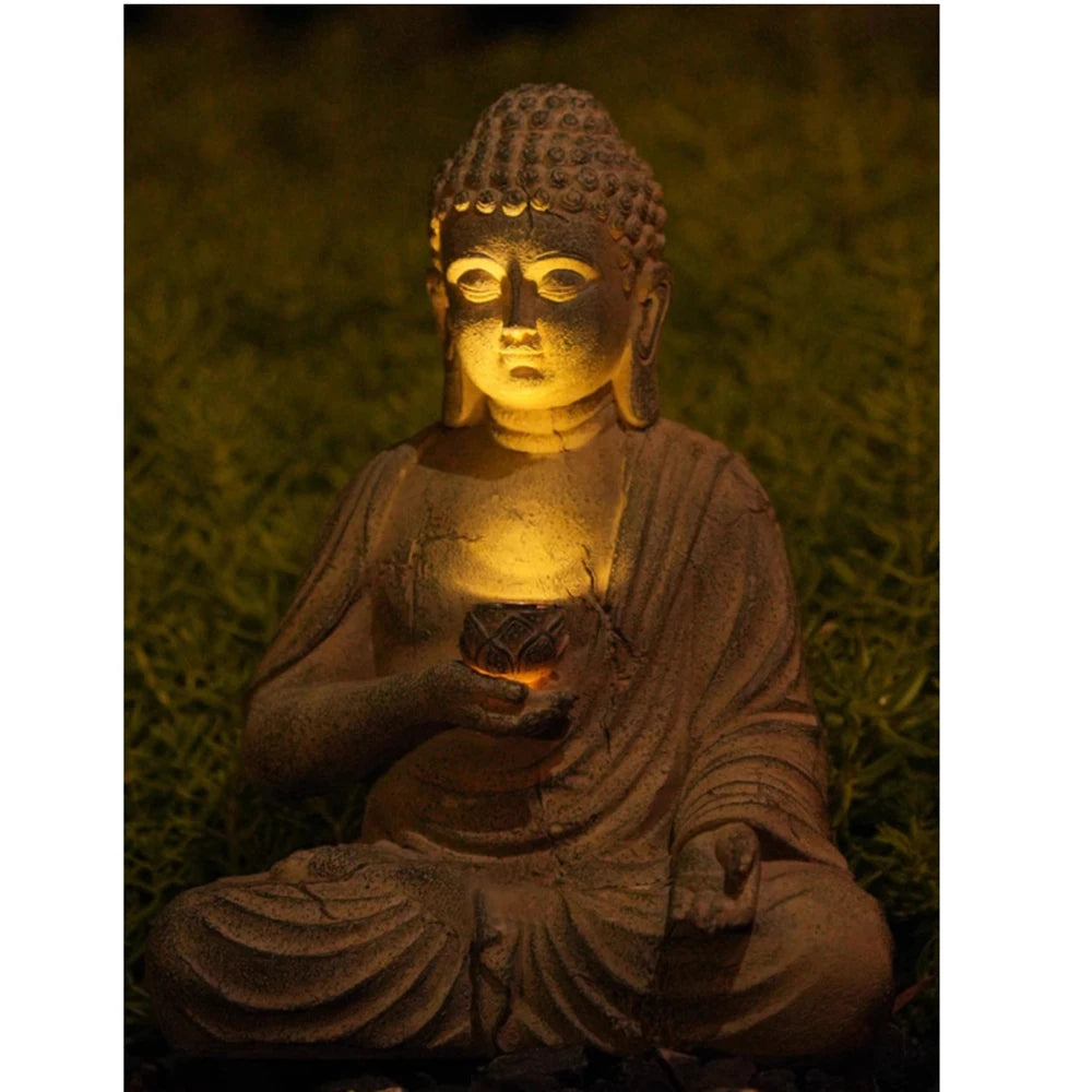 Resin Solar Buddha Statue Sculpture Garden Decor Light Zen Asian Japanese Garden image 1