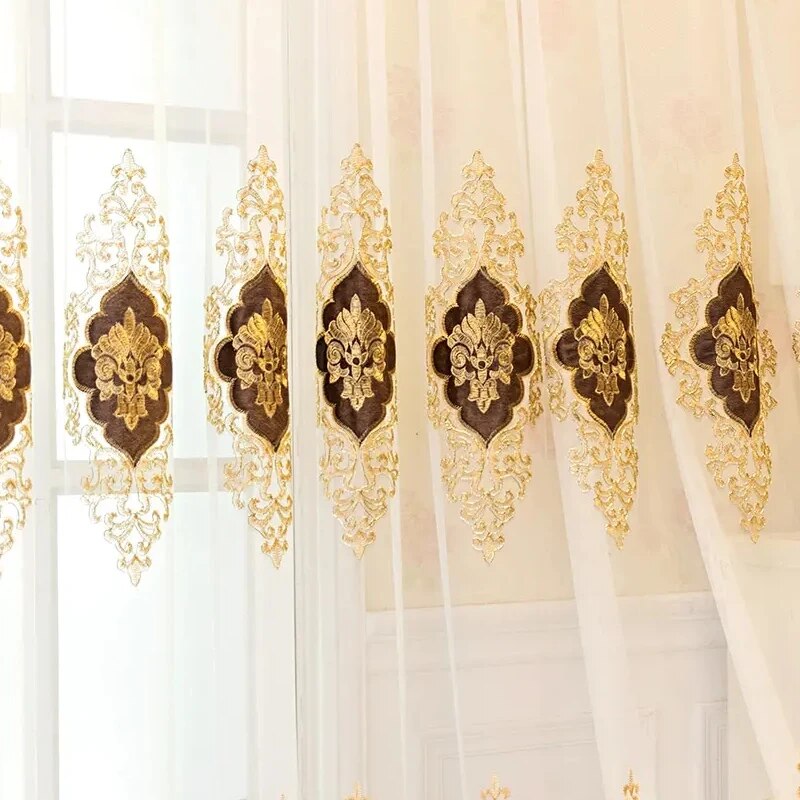 American Luxury Peony Embroidery Tulle Curtain For Living Room European Elegant  image 7