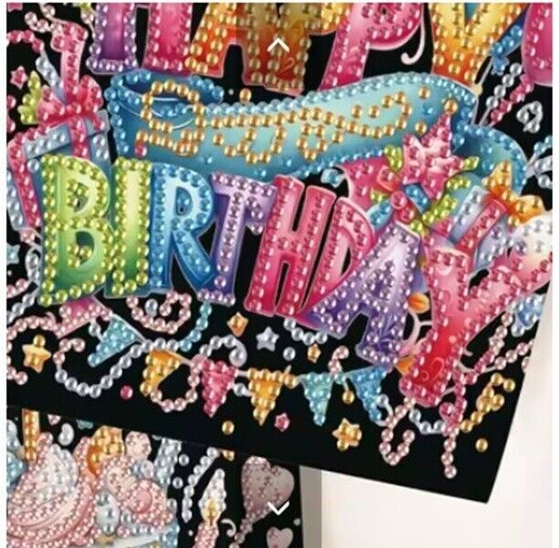 6 Unique Happy Birthday Cake Greeting Card Diamond Jewel Art COMPLETED image 5