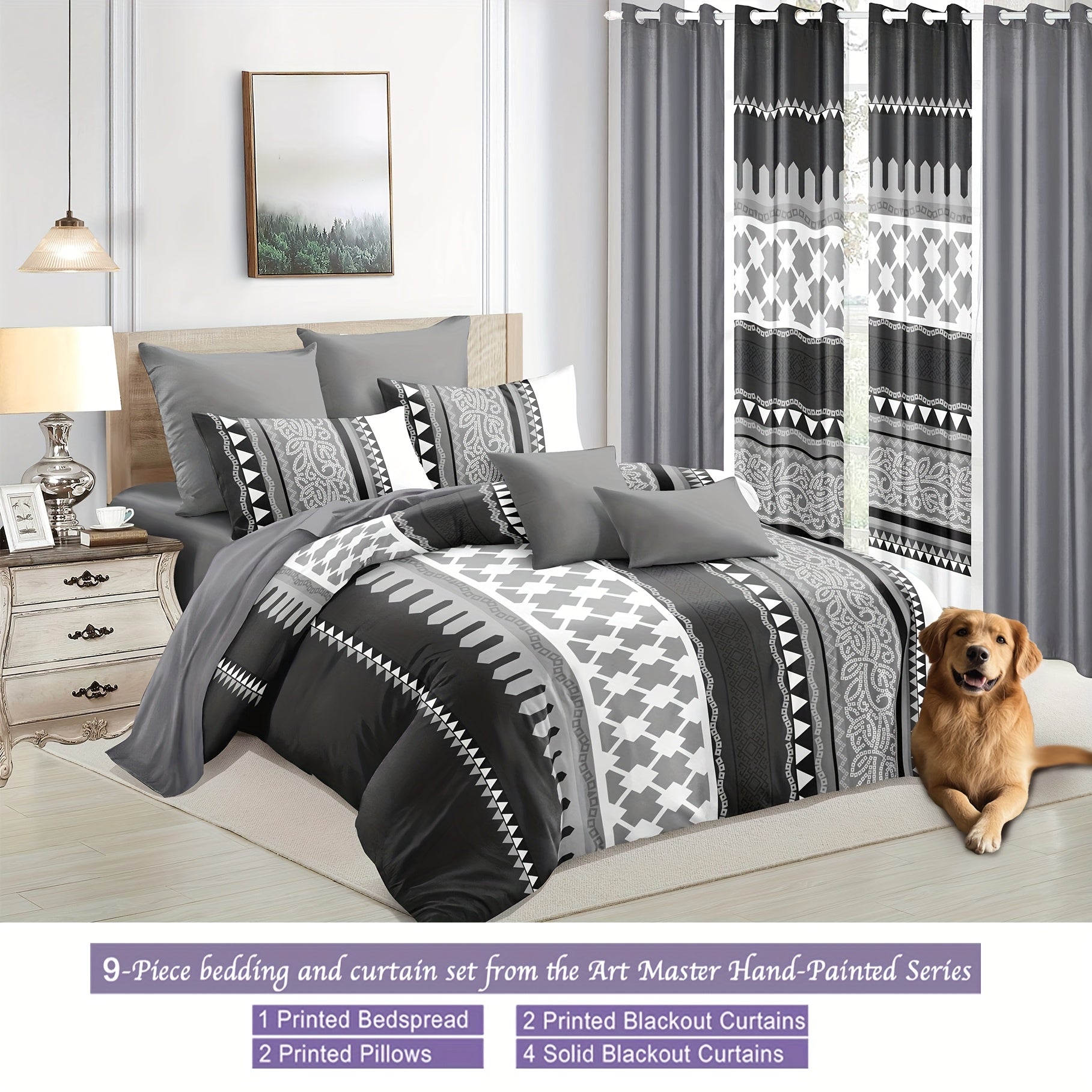 ROYBERRY Luxury Curtain and Bedding 9pcs Set, Simple and Noble Bedroom Decoratio image 8