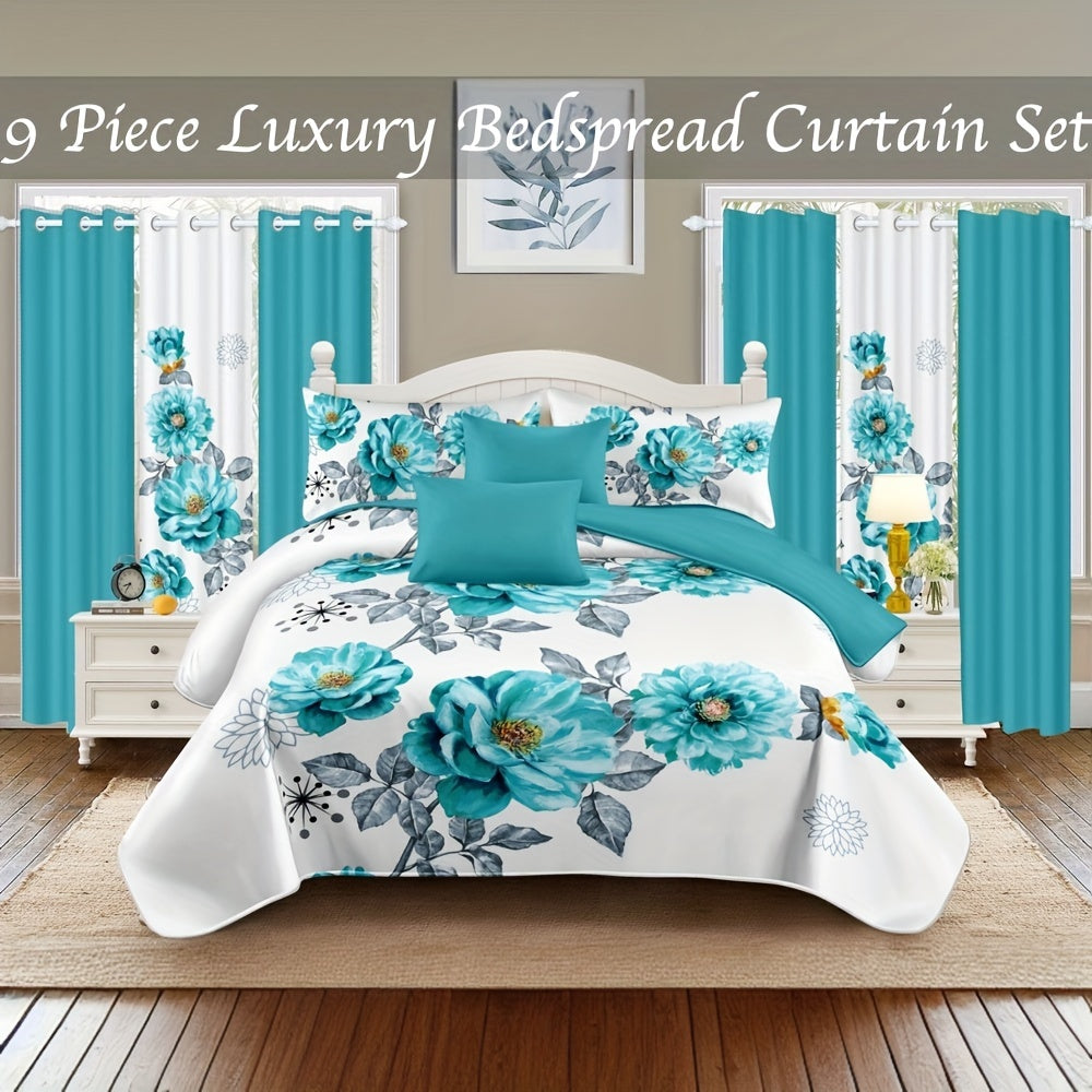 9pcs In A Bag Thick Touch Bed Cover Curtain Set, Upgraded Luxury Bedspread Set,  image 11