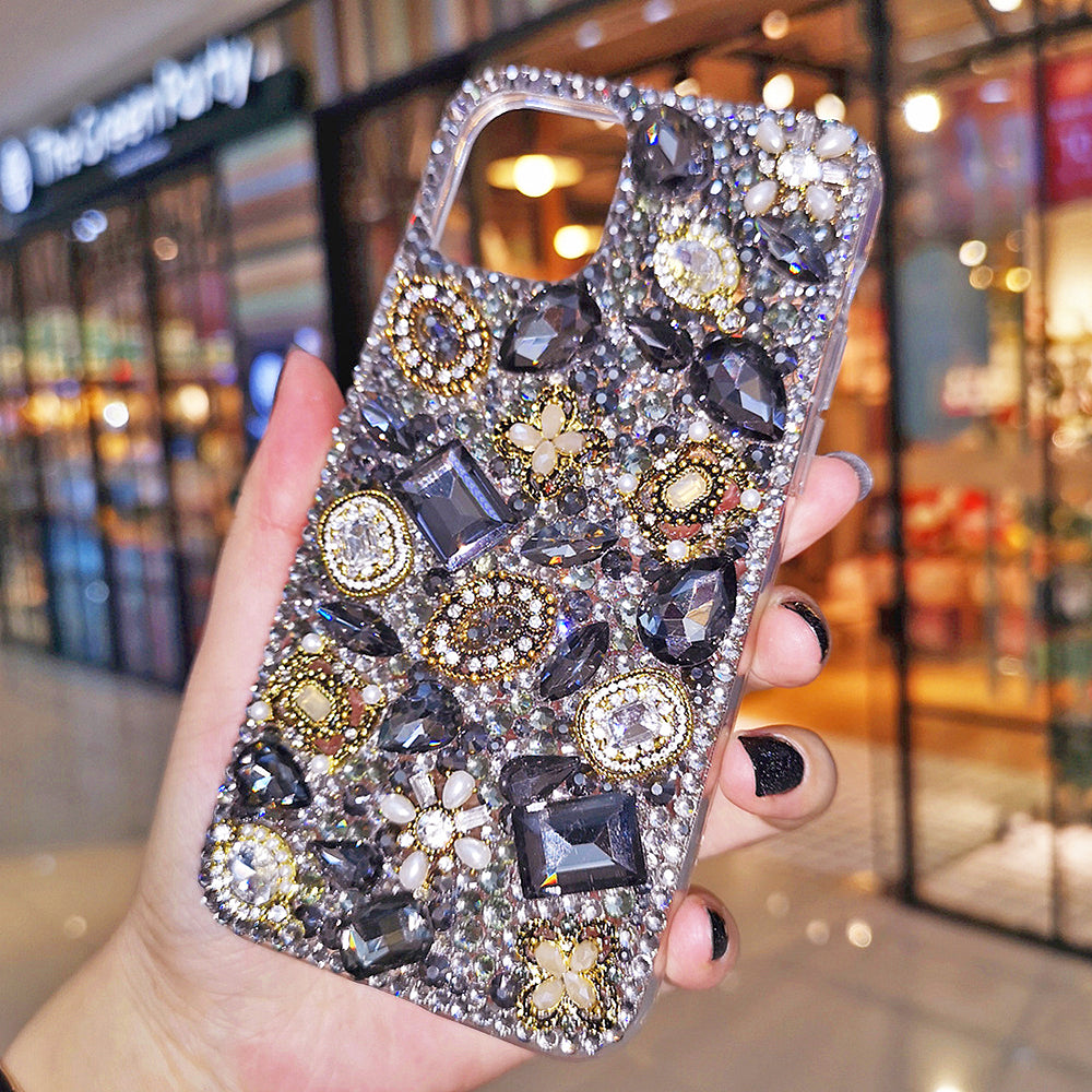 Retro Gem Pearl Flower Bling Rhinestone Customized Phone Case Diamond Cover for  image 1