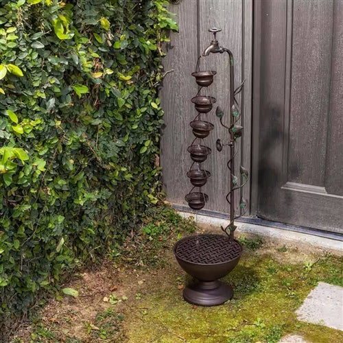 Outdoor Indoor 6-Tier Hanging Cups Water Fountain in Bronze Finish image 1
