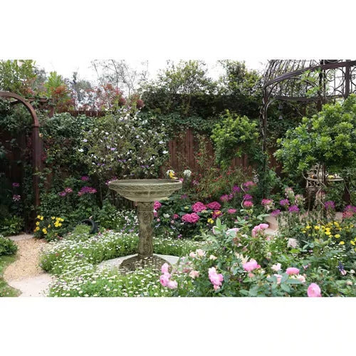 Outdoor Fiberglass Bird Bath in Aged Granite Stone Finish image 1