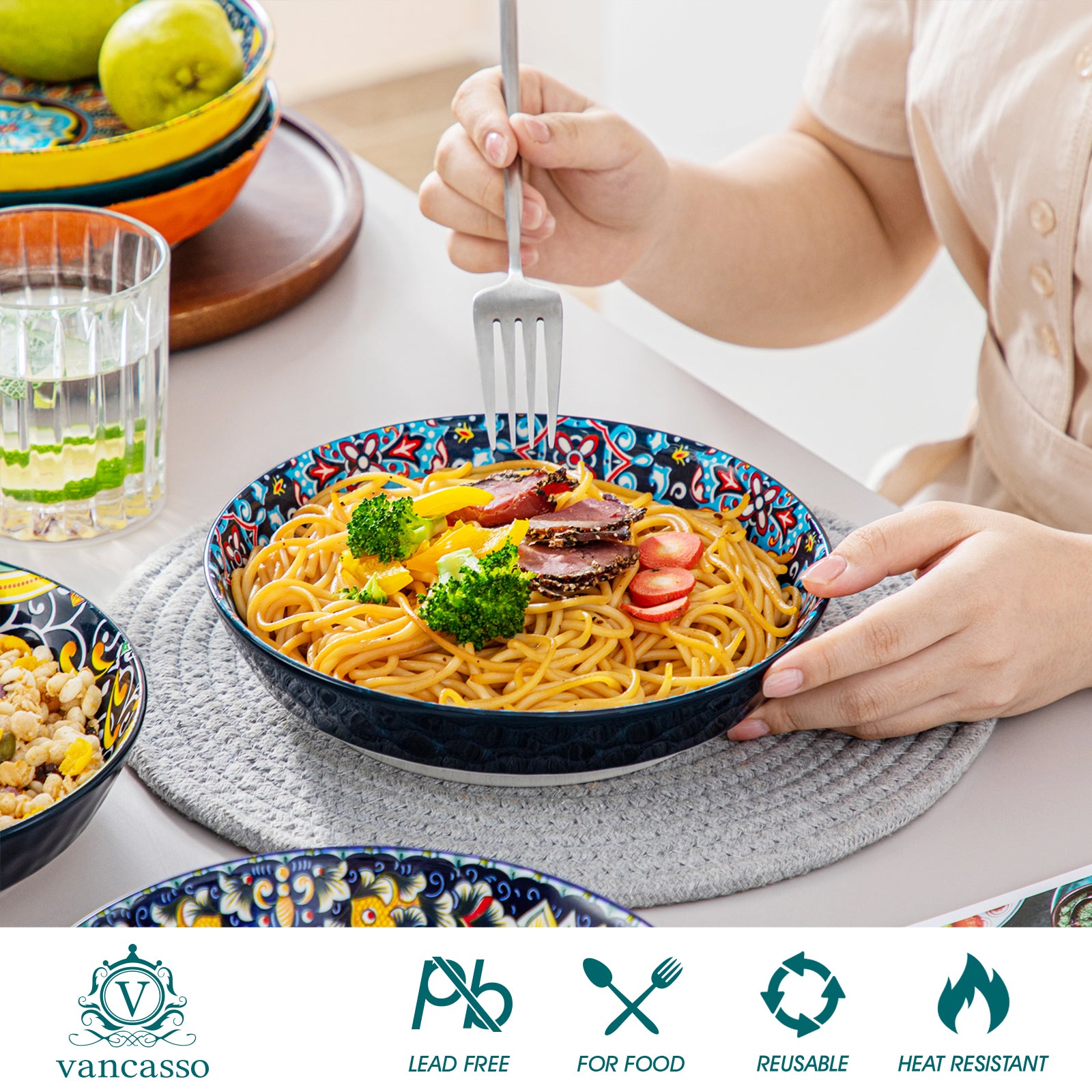 vancasso 12/16/18/24 Piece Ceramic Dinnerware Set Stoneware Bohemian Style with  image 2