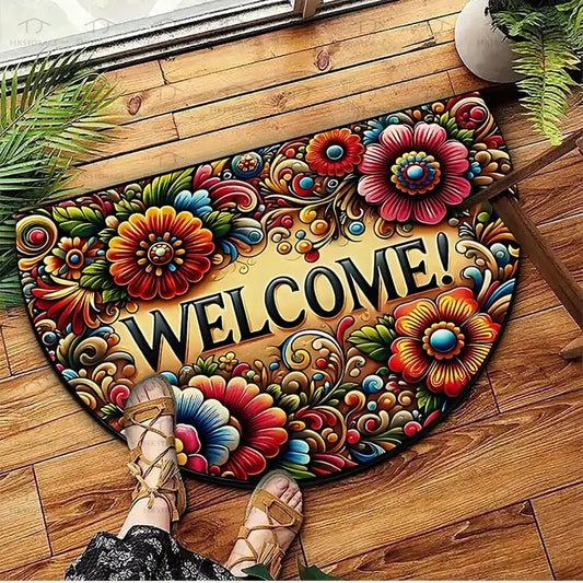 VIKAMA Crystal Velvet Boho Half Round Carpett Living Room Entryway Floor Mat Non image 0