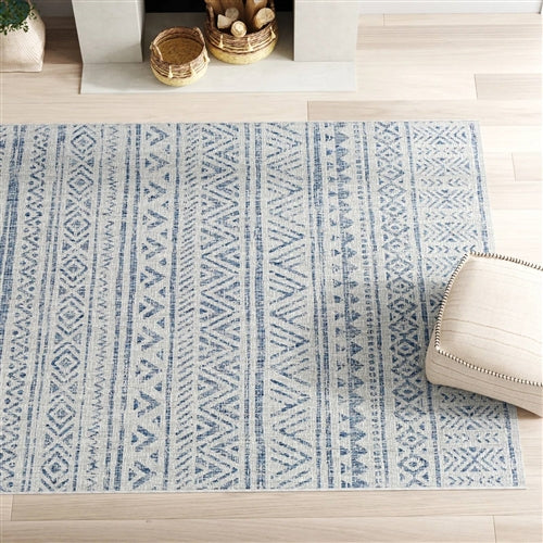 Blue Grey Chevron Coastal Boho Style Indoor Outdoor Area Rug image 0