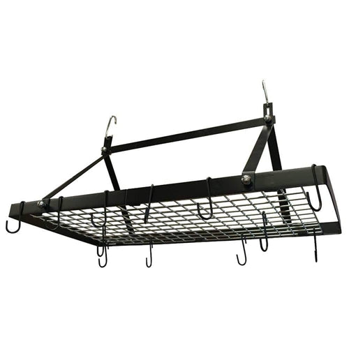 Black Metal Rectangular Pot Rack with 12 Hanging Hooks - Holds up to 40 lbs. image 0