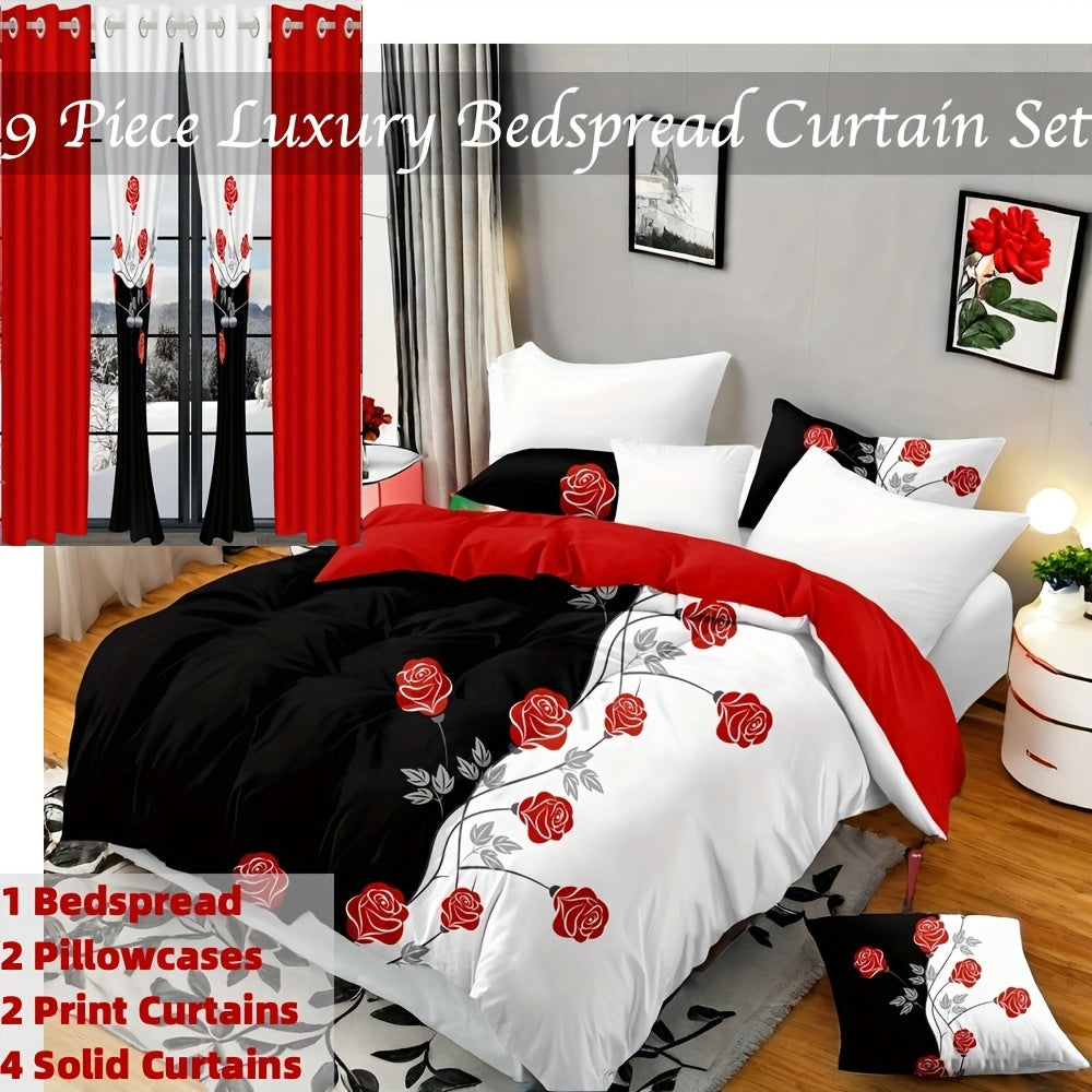 9pcs In A Bag Thick Touch Bed Cover Curtain Set, Upgraded Luxury Bedspread Set,  image 4