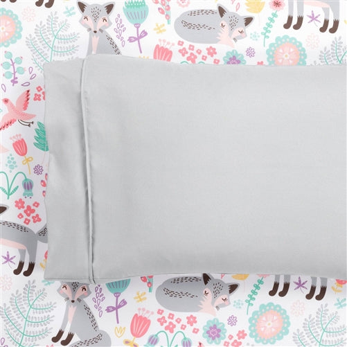 Twin size Pink Grey White Teal Floral Fox Birds Soft Polyester 4 Piece Sheet Set image 4