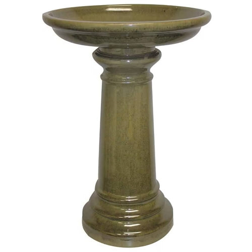 Outdoor Garden Olive-Green Ceramic Birdbath - 17-inch Diameter image 0
