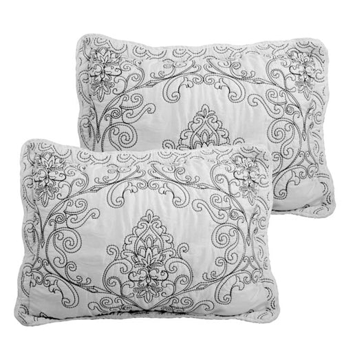 Queen size White Damask Embroidered 4 Piece Oversized Bedspread Set image 1