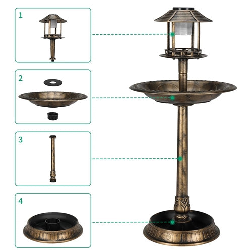 Outdoor Garden Birdbath in Bronze Finish with Solar Light image 2