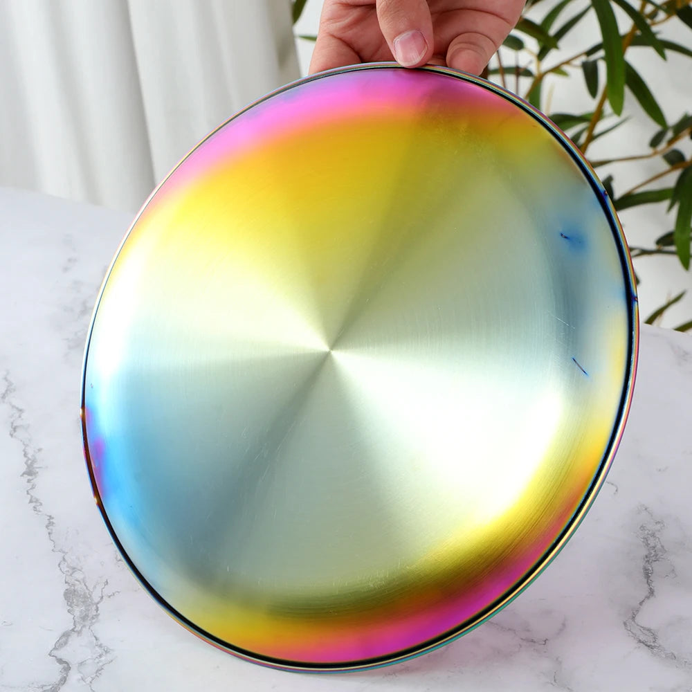 Stainless Steel Dinner Plates European Style Dessert Plate Kitchen Serving Dishe image 1