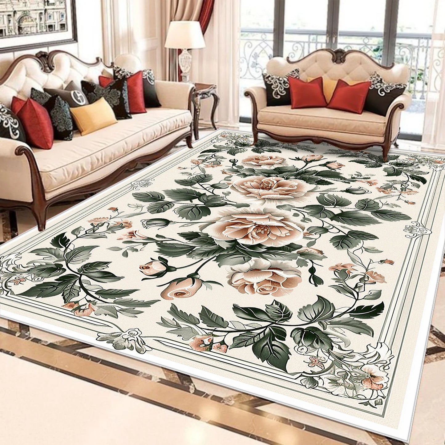 VIKAMA European Style Flower Carpets for Living Room Retro Decoration Home Carpe image 5