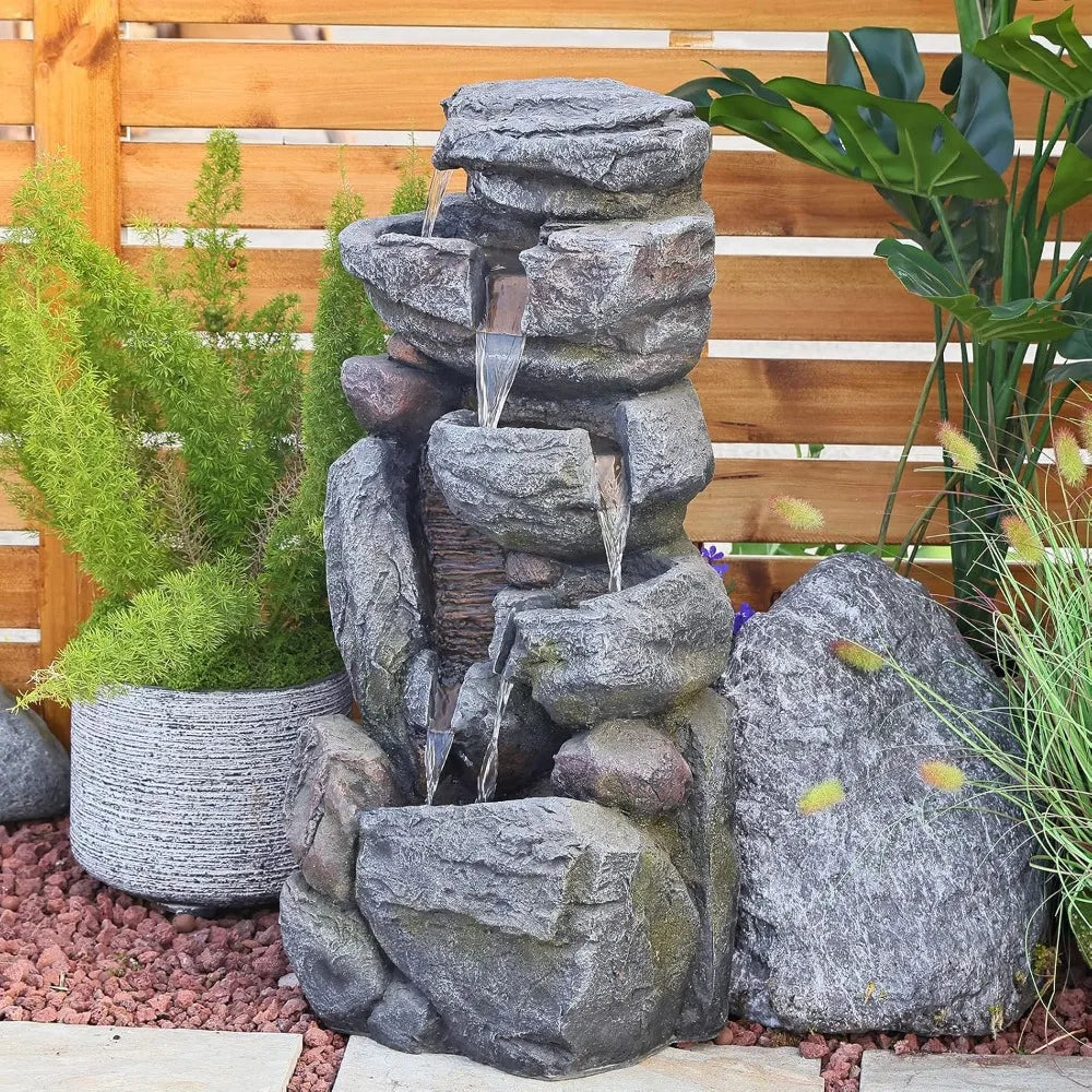 Water Features Outdoor Patio 6-Tier Cascading Rock Water Fountain Water Fall Fou image 0