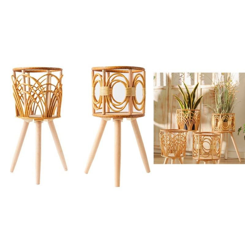 Rattan Plant Stand Woven Plant Stand Wooden Wicker Planter with Wooden Legs Ratt image 3