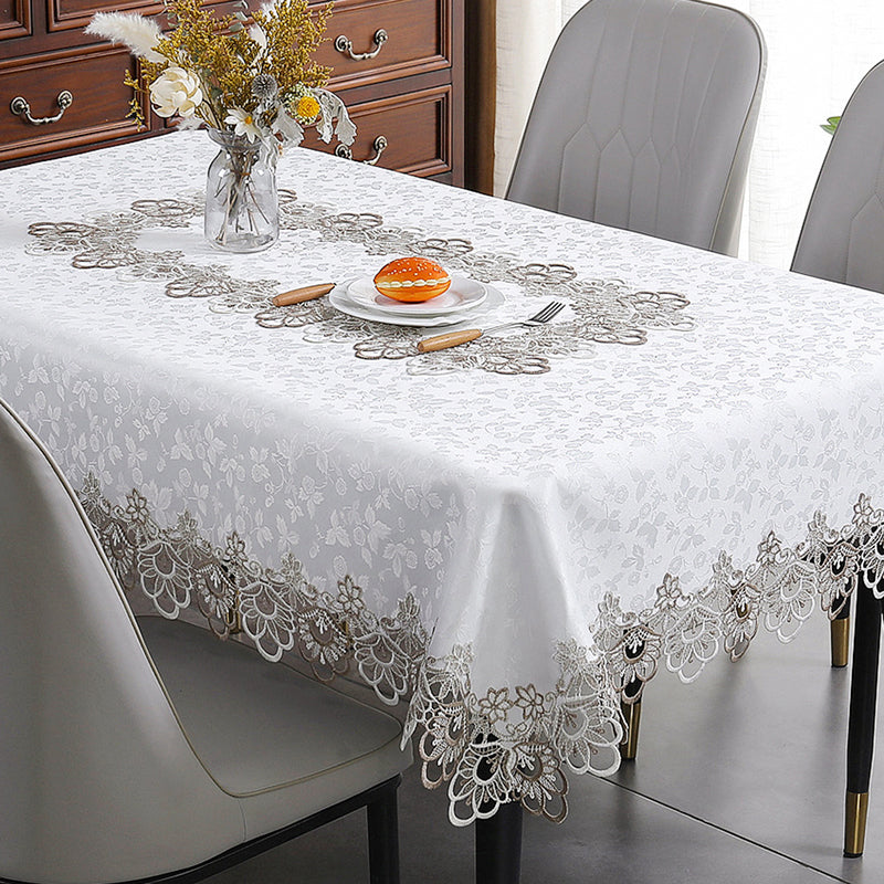 Battilo Lace Embroidery Tablecloth White Floral Rectangle Table Cloth Waterproof image 7