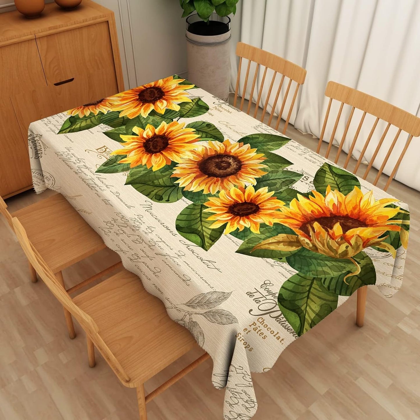 Sunflower Rectangle Tablecloths Yellow Flowers Leaves Printed Table Cloth for Fa image 5