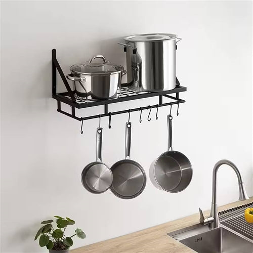 Matte Black Stainless Steel Wall Mounted Pot Rack with 10 Hanging Hooks image 3