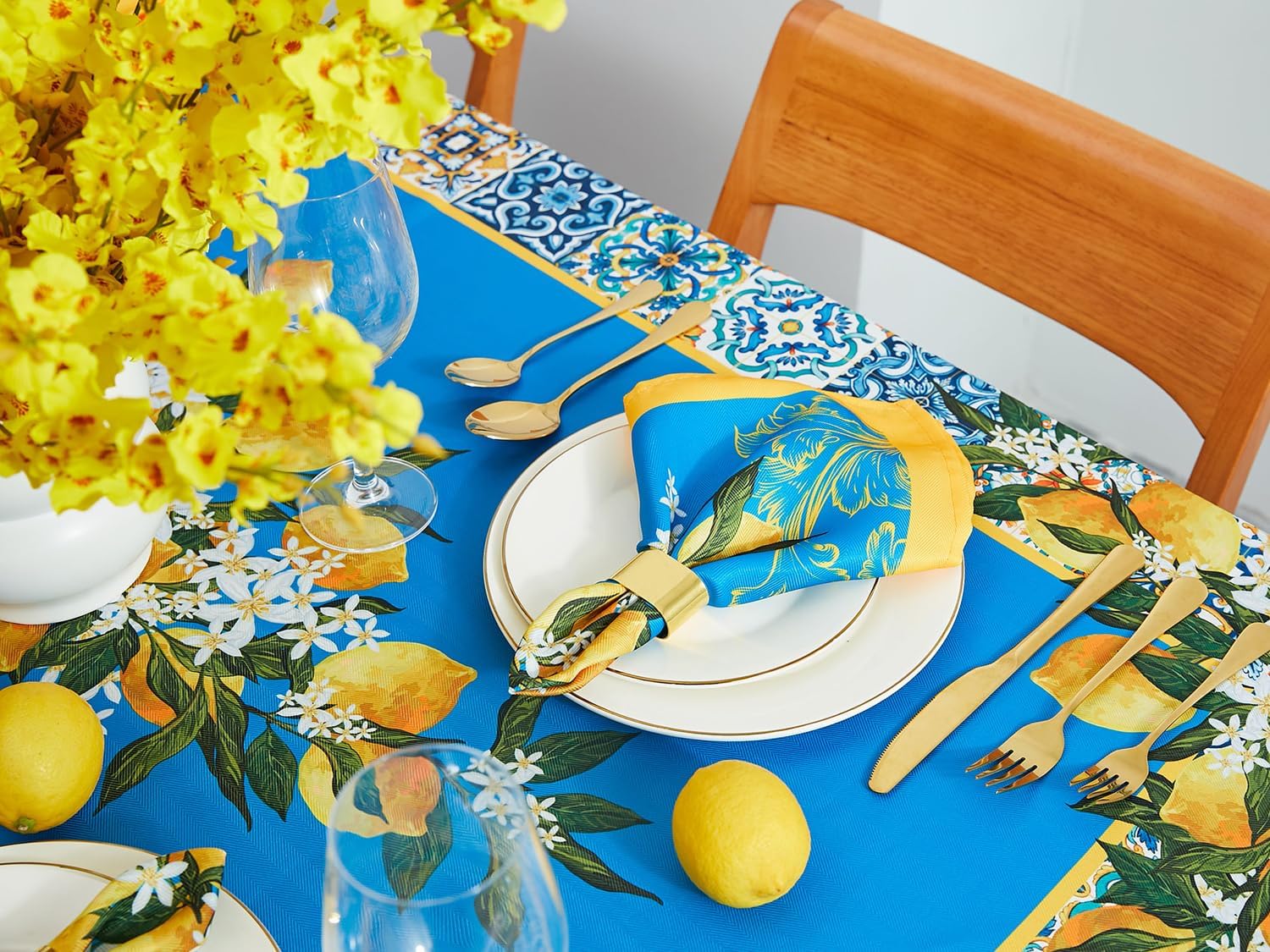Provence Blue Lemon Waterproof Tablecloths Spring Summer Rectangle Table Covers  image 4