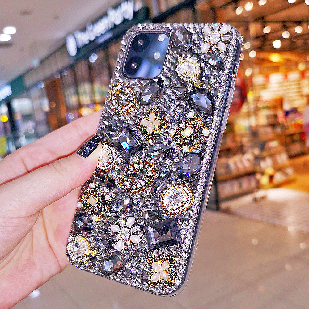 Retro Gem Pearl Flower Bling Rhinestone Customized Phone Case Diamond Cover for  image 2