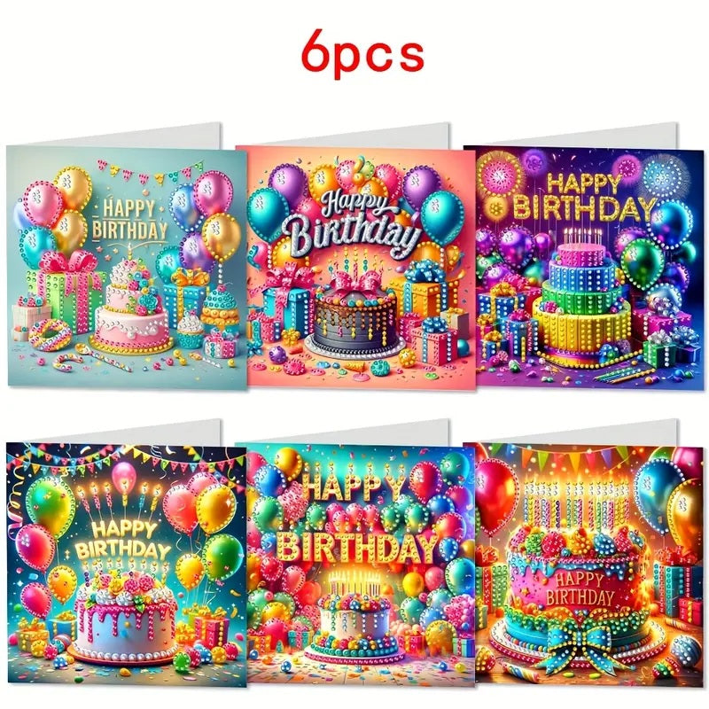 6pcs Happy Birthday with Colorful Balloons Greeting Cards Jewel Art COMPLETED image 0