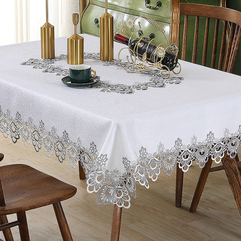 Battilo Lace Embroidery Tablecloth White Floral Rectangle Table Cloth Waterproof image 12