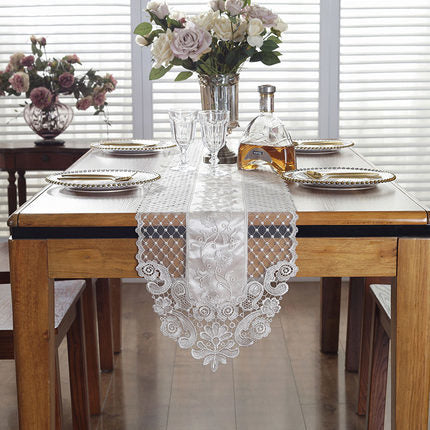 European Embroidery Fine Lace White Simple Coffee Table Runner Mats Flag French  image 7
