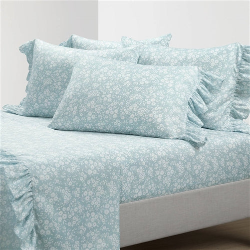 Polyester Blue Ruffle Floral 6 Piece Sheet Set image 0