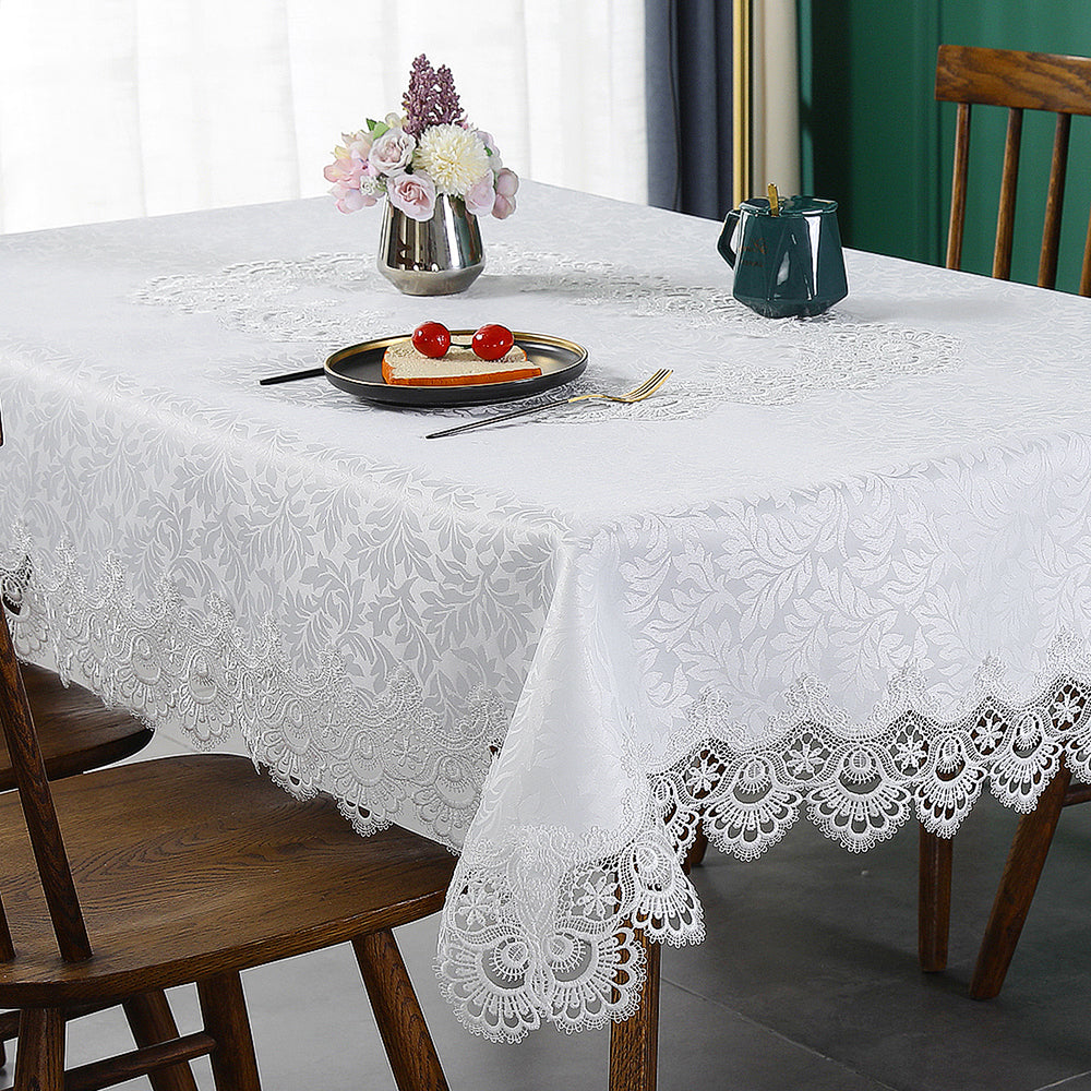 Battilo Lace Embroidery Tablecloth White Floral Rectangle Table Cloth Waterproof image 11