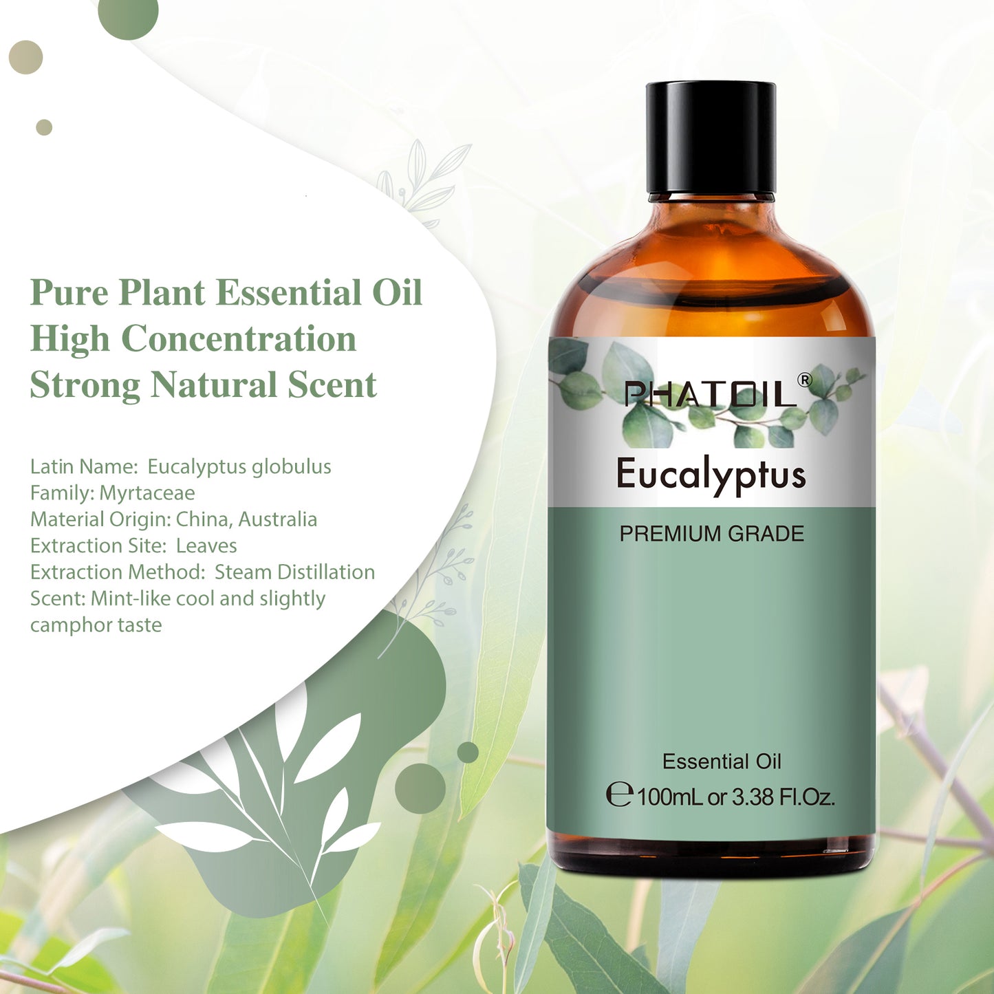 PHATOIL 100ml Natural Essential Oil For Skin Aromatherapy Diffuser Eucalyptus La image 1