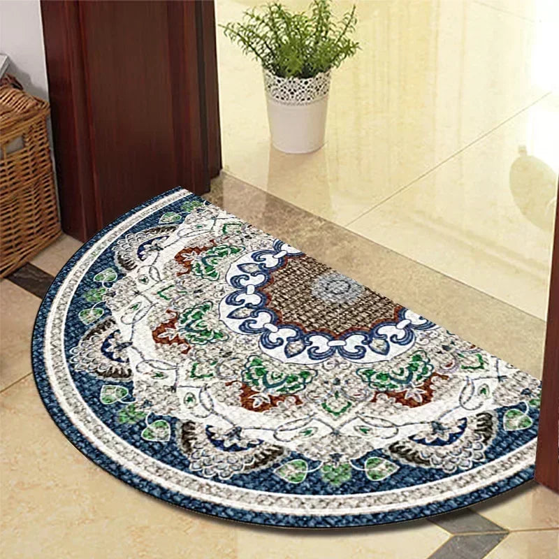 Retro Door Rug Semi-circular Floor Mat European Style Carpet for Living Room Ind image 4