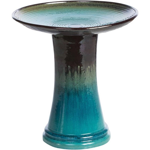 Outdoor Garden Multi-Shade Blue Ceramic Birdbath image 0