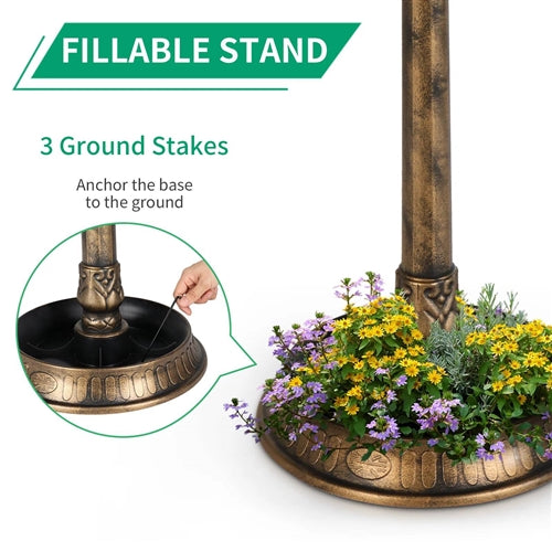 Outdoor Garden Birdbath in Bronze Finish with Solar Light image 3