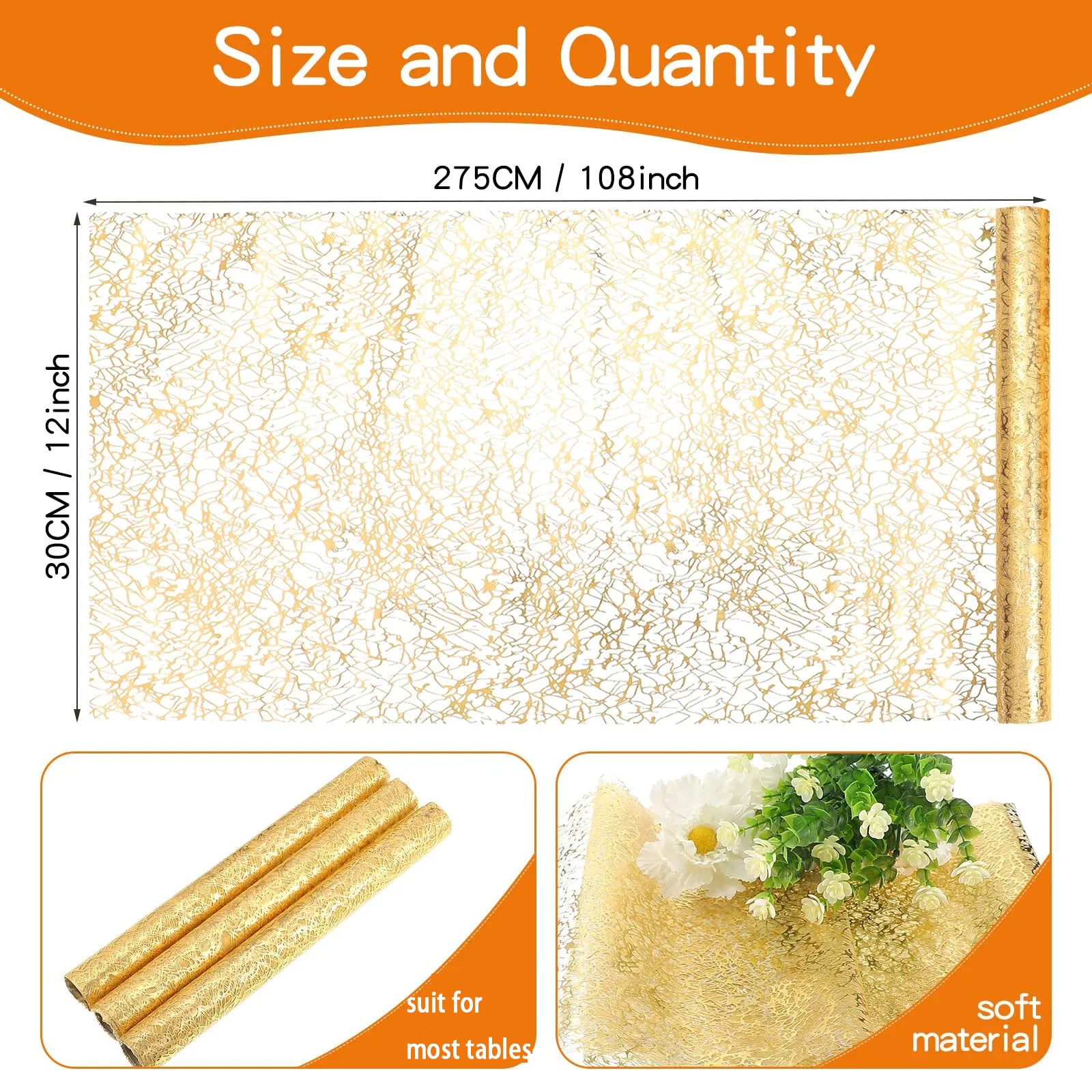 30x500cm Gold Table Runner Metallic Glitter Table Cloths Runner Metallic Roll Re image 3