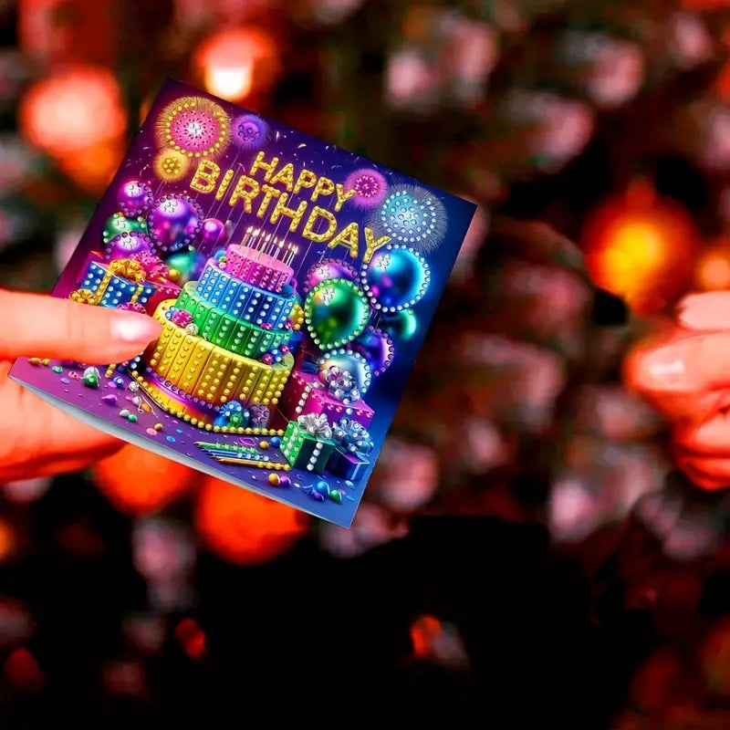 6pcs Happy Birthday with Colorful Balloons Greeting Cards Jewel Art COMPLETED image 2