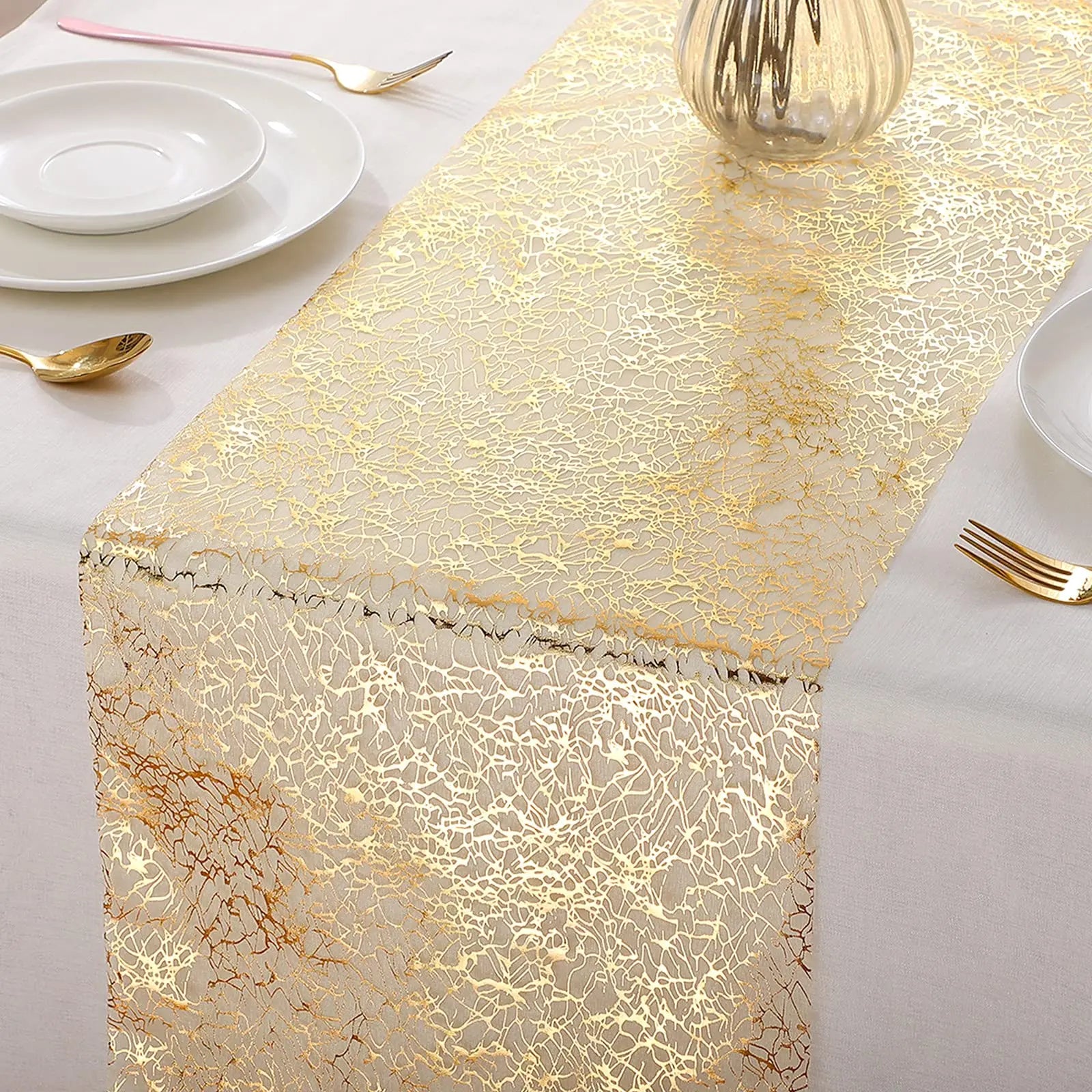 30x500cm Gold Table Runner Metallic Glitter Table Cloths Runner Metallic Roll Re image 1