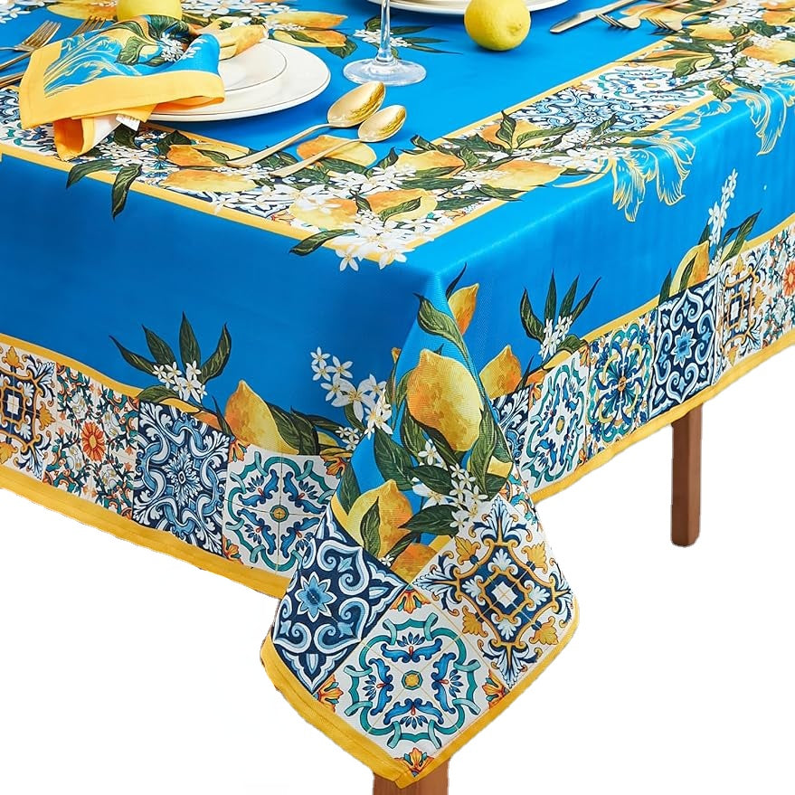 Provence Blue Lemon Waterproof Tablecloths Spring Summer Rectangle Table Covers  image 3