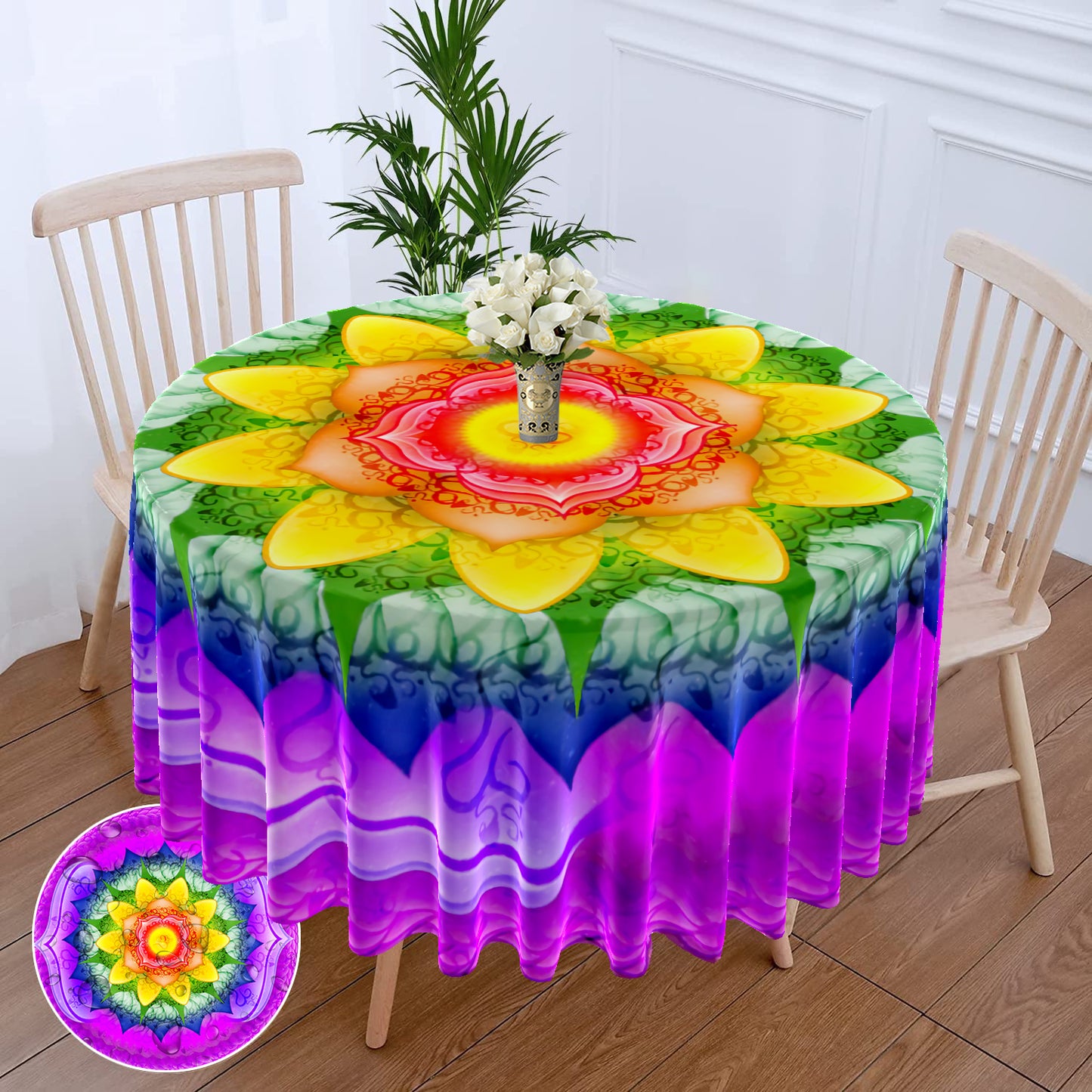 1PC Round Tablecloth with Floral Plant Waterproof Colored Dining Table Cover Mul image 6