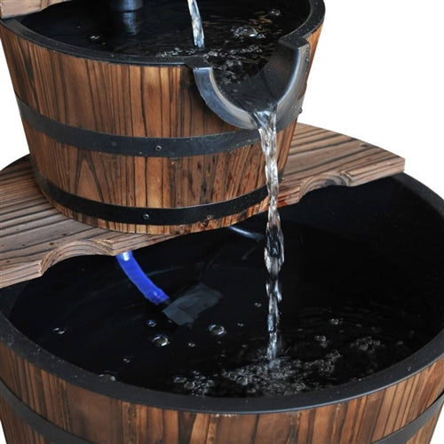 Outdoor 2-Tier Solid Wood Whisky Barrel Waterfall Fountain with Electric Pump image 2