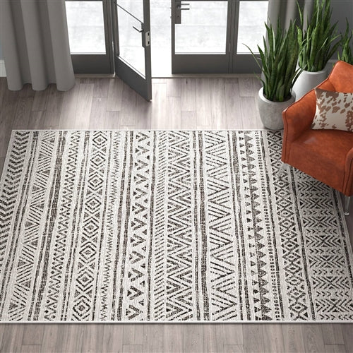 5 ft. x 8 ft. Black Off-White Chevron Coastal Boho Style Indoor Outdoor Area Rug image 0