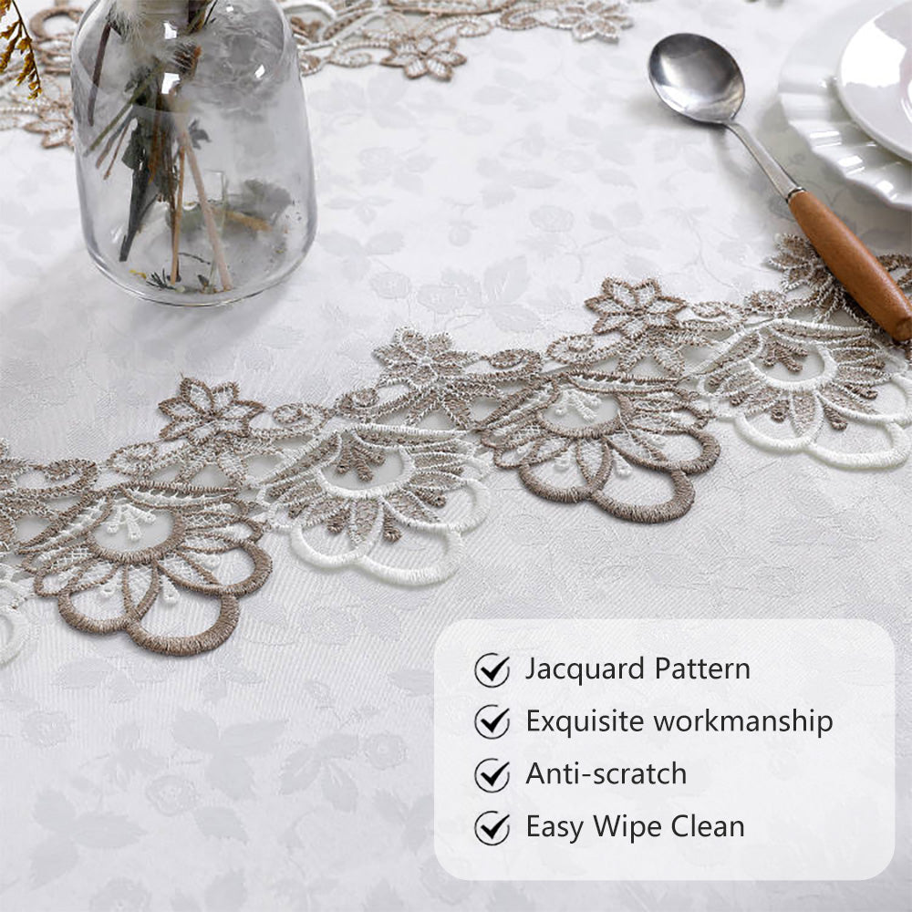 Battilo Lace Embroidery Tablecloth White Floral Rectangle Table Cloth Waterproof image 5