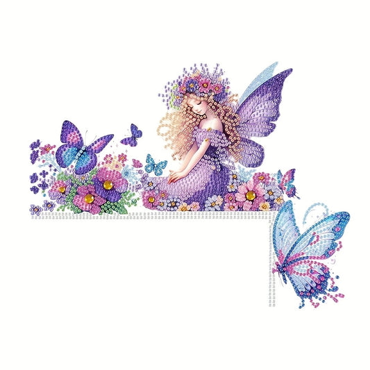 Cute Purple Butterfly Fairy House Wooden Door Sign Diamond Jewel Art COMPLETED image 0